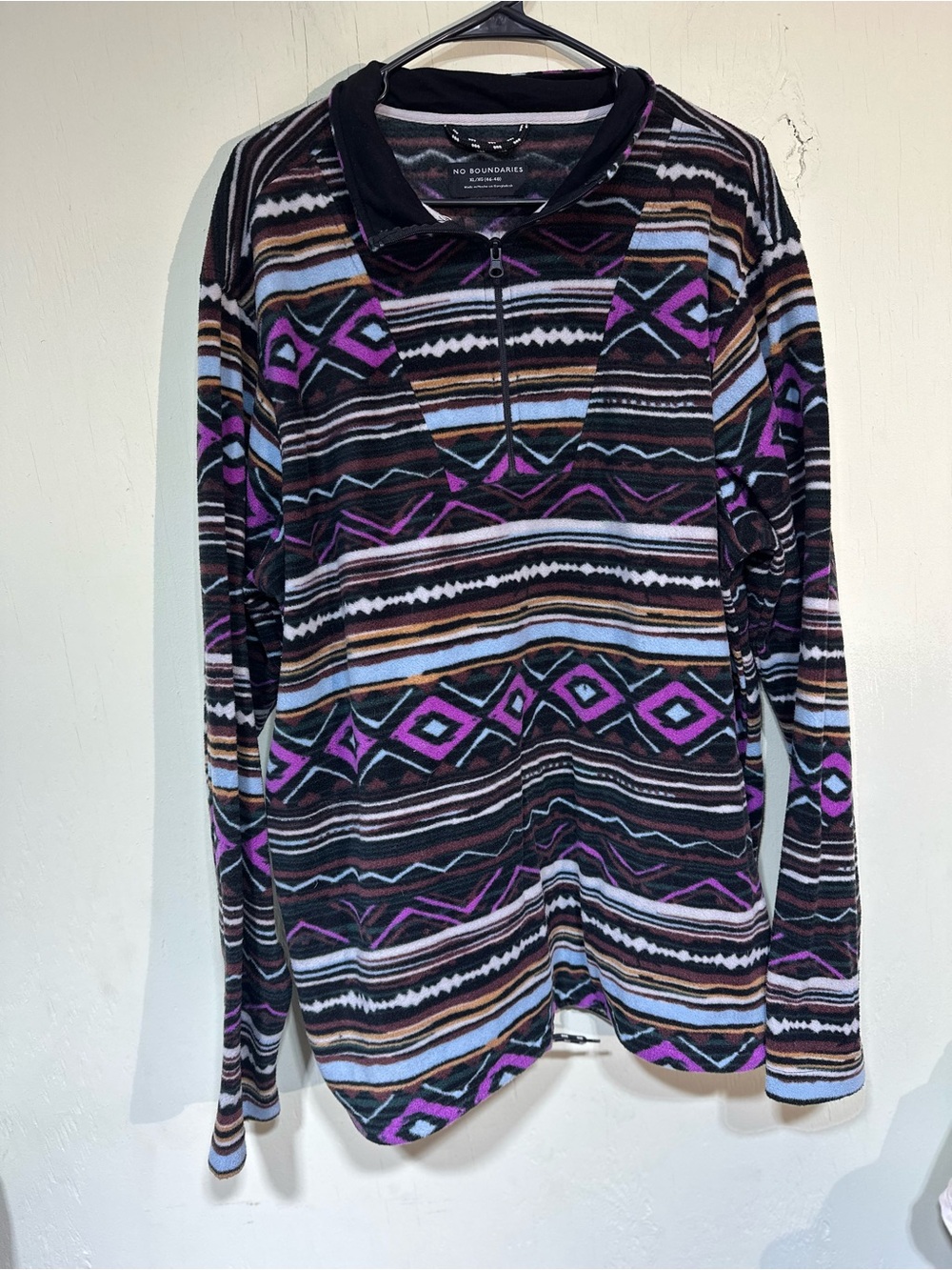 No Boundaries colorful boho Aztec Print Fleece Pullover quarter zip Jacket XL